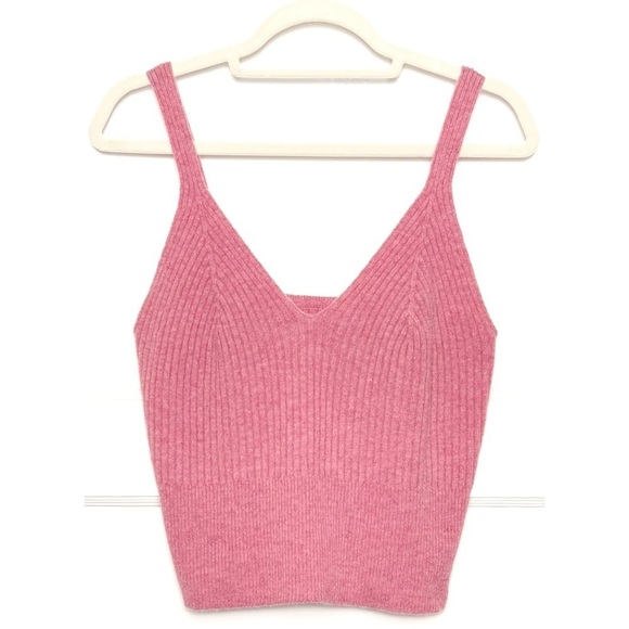 SANDRO Wool Rib Knit Sleeveless V-Neck‎ Slim Cropped Camisole Sweater Tank Top L - Picture 4 of 12